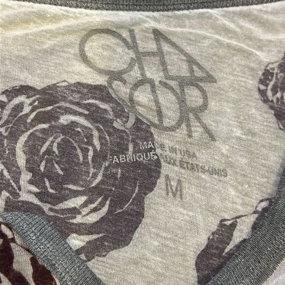 Chaser Women’s Sheer White Tank Top with Grey Trim and Brown Velvet Roses - Picture 6 of 7